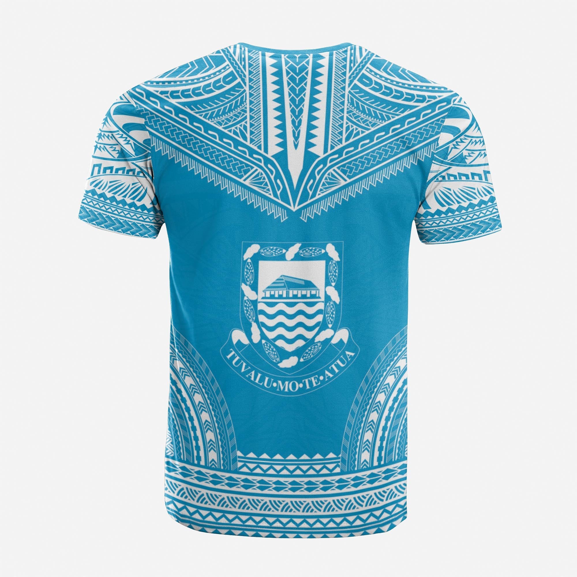 Tuvalu Custom T Shirt Tuvaluan Coat of Arms Polynesian Chief Tattoo Light Blue Version Unisex Blue - Polynesian Pride