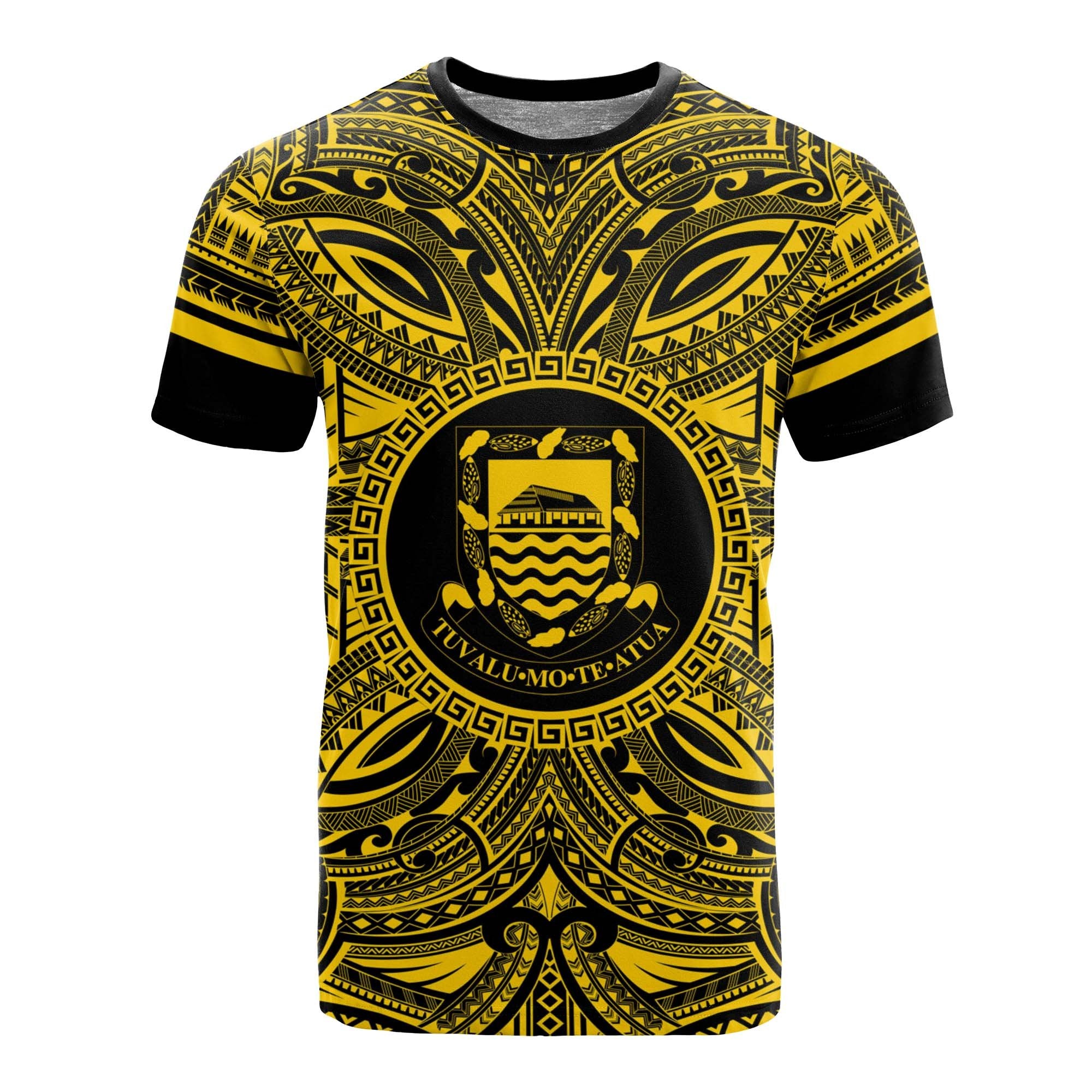 Tuvalu T Shirt Tuvaluan Coat of Arms Polynesian Gold Black Unisex Gold - Polynesian Pride