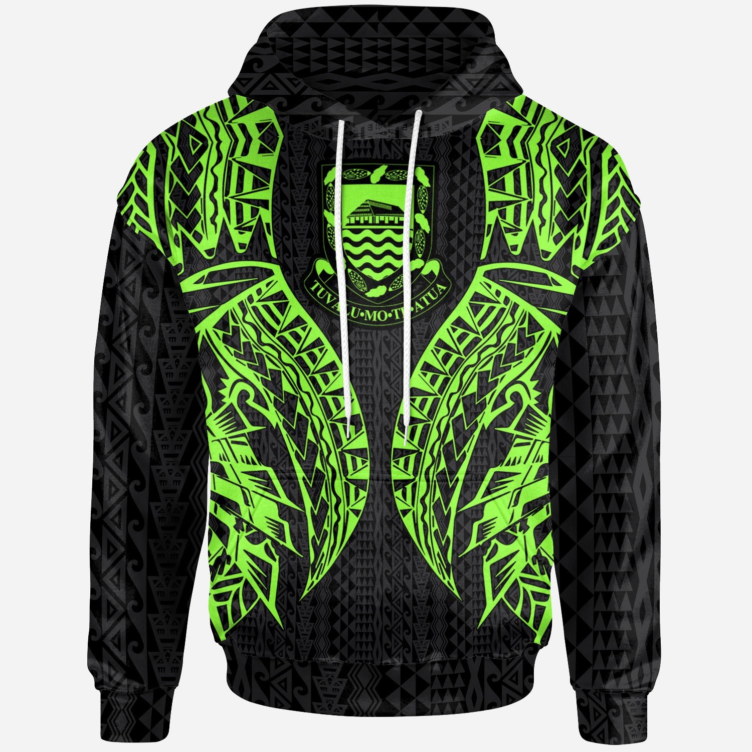 Tuvalu Hoodie Polynesian Lion Head Green Style Unisex Green - Polynesian Pride