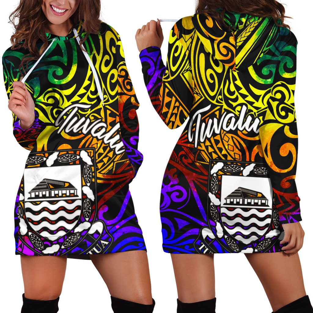 Tuvalu Women Hoodie Dress - Rainbow Polynesian Pattern Rainbow - Polynesian Pride