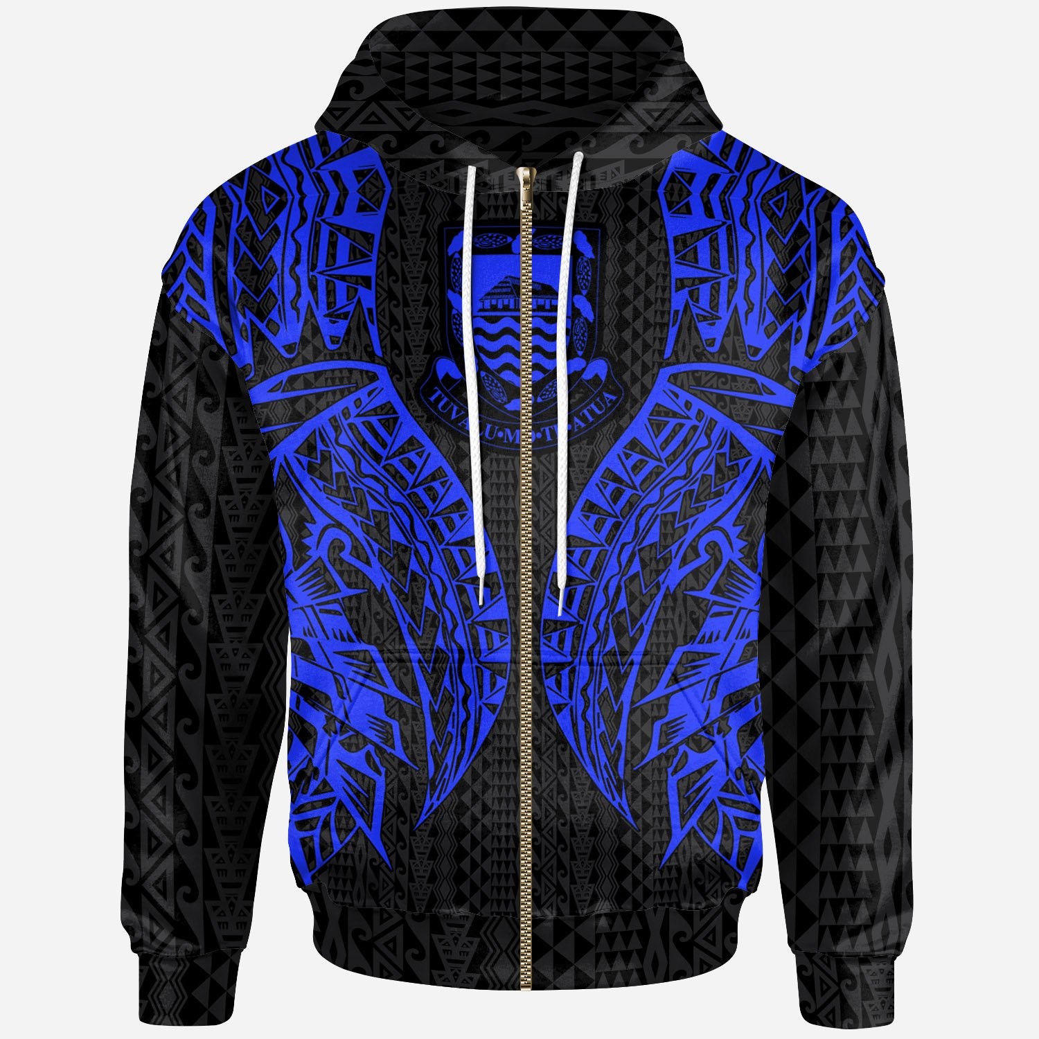 Tuvalu Zip up Hoodie Polynesian Lion Head Blue Style Unisex Blue - Polynesian Pride