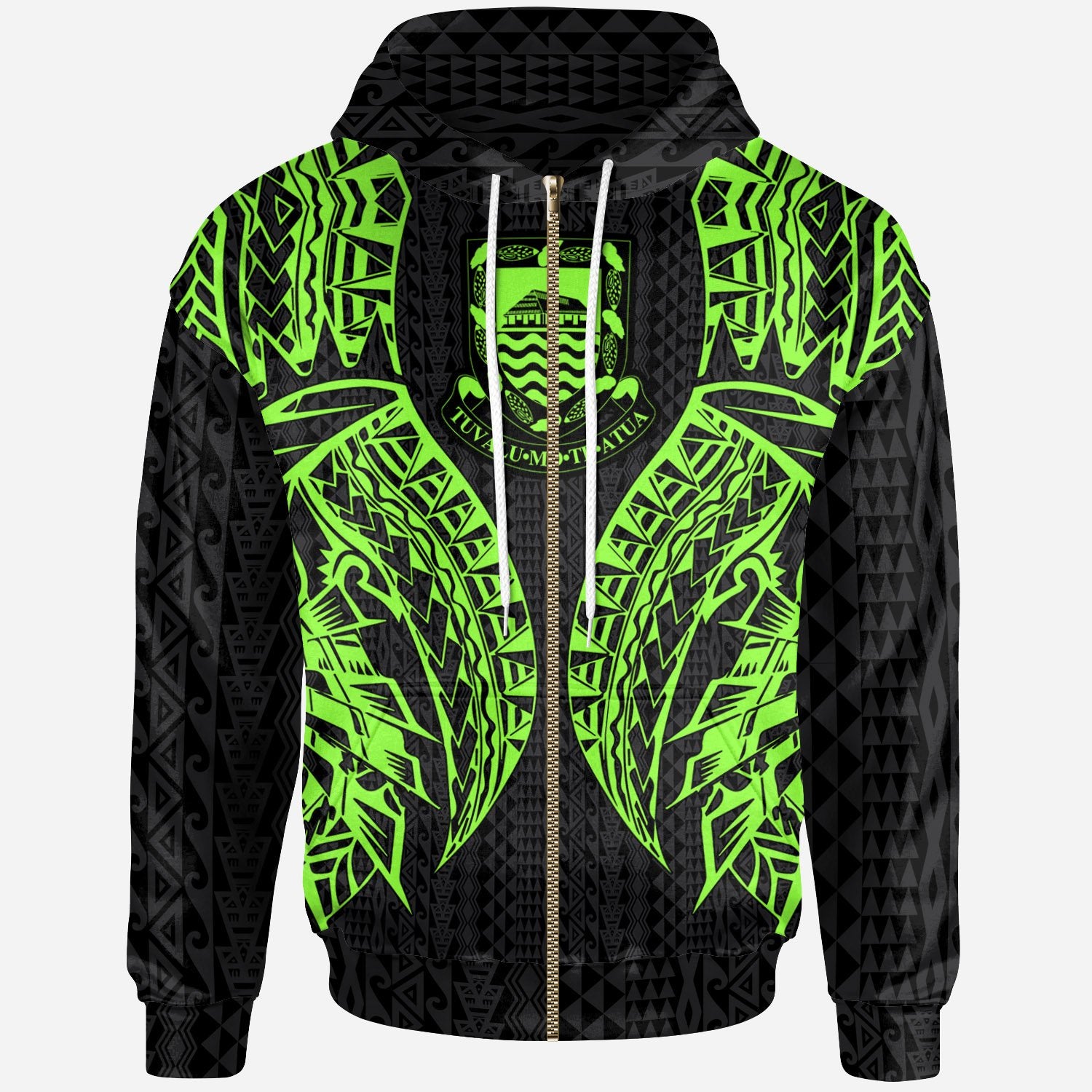 Tuvalu Zip up Hoodie Polynesian Lion Head Green Style Unisex Green - Polynesian Pride