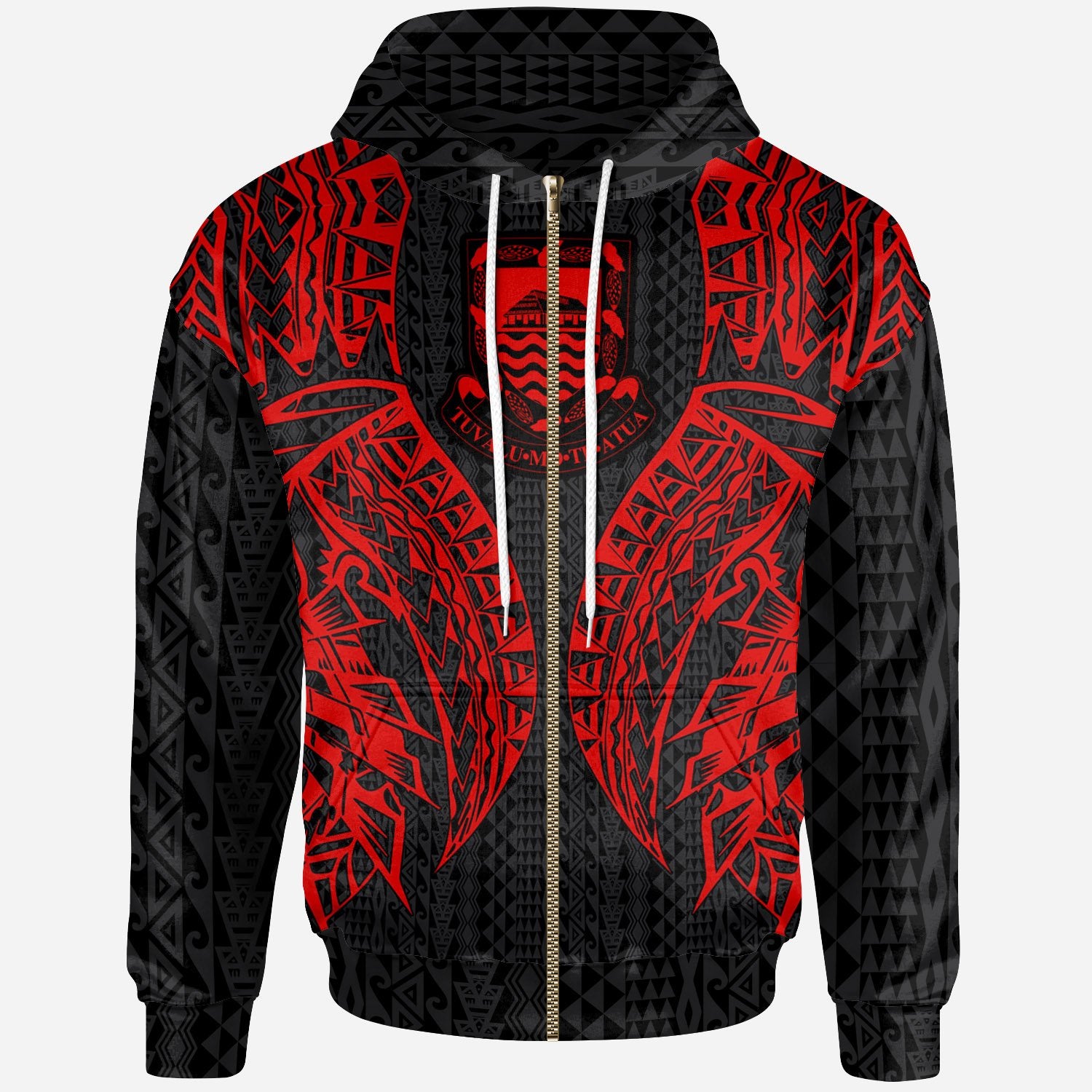 Tuvalu Zip up Hoodie Polynesian Lion Head Red Style Unisex Red - Polynesian Pride