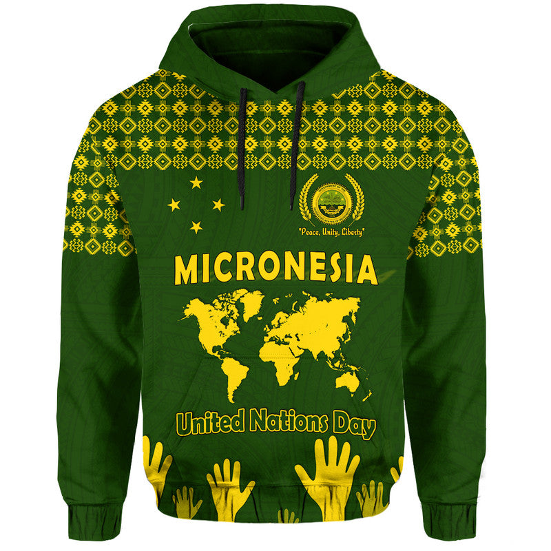 Federated States of Micronesia United Nations Day Hoodie Green Simple World Map Version LT9 Hoodie Green - Polynesian Pride