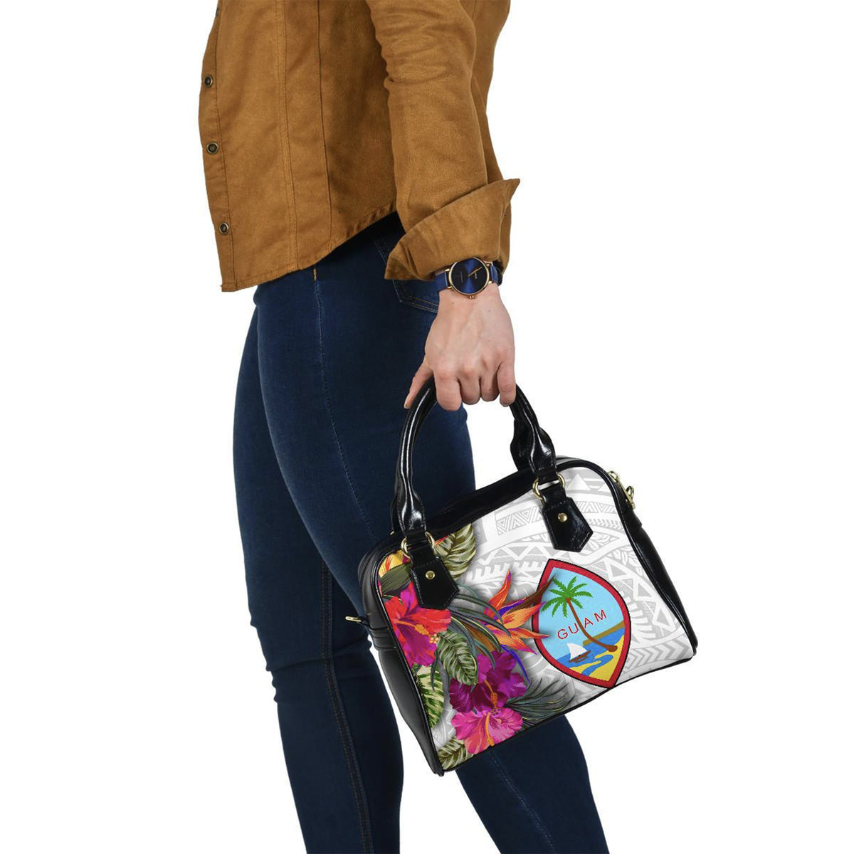 Guam Shoulder Handbag Polynesian Hibiscus White Pattern - Polynesian Pride