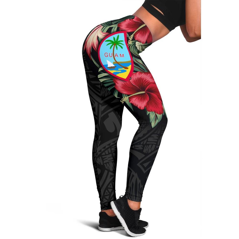 Guam Polynesian Leggings - Hibiscus Coat of Arms Black - Polynesian Pride