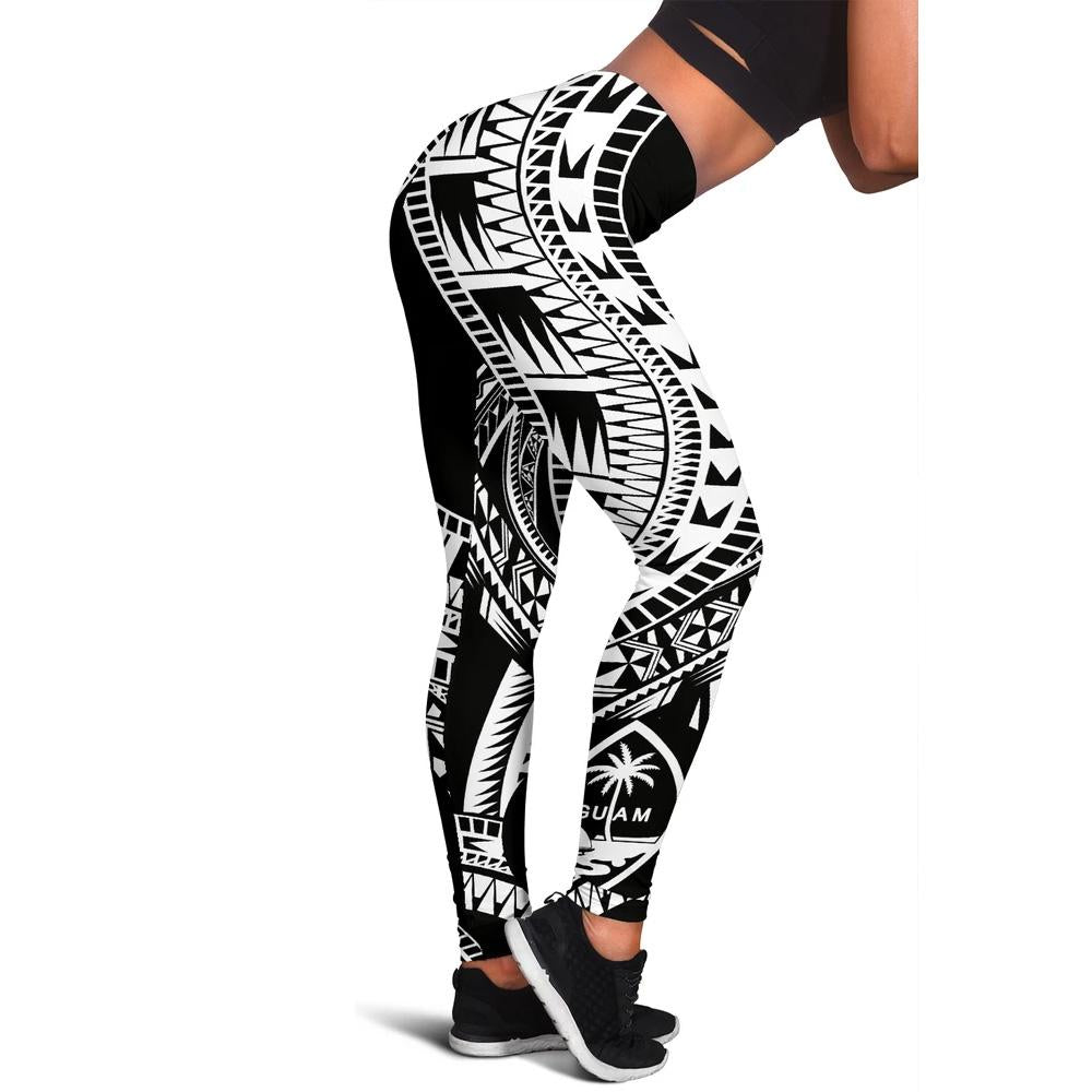 Guam Women Leggings Polynesian Pattern Black Black - Polynesian Pride