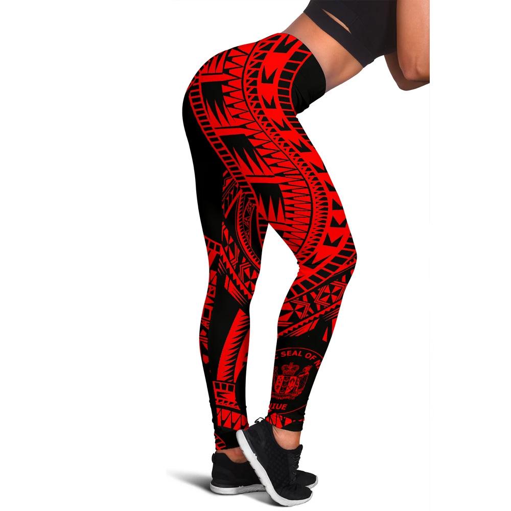 Niue Women Leggings Polynesian Pattern Red Red - Polynesian Pride