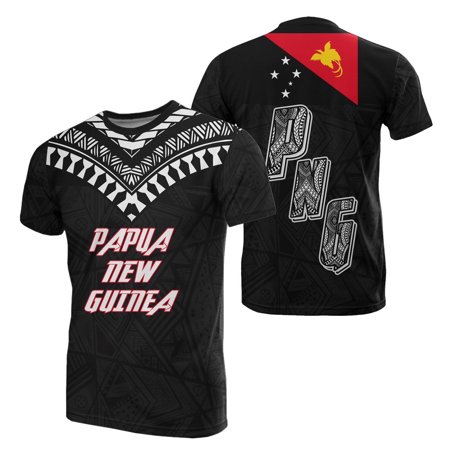 Papua New Guinea All Over T Shirt Papua New Guinea Flag Polynesian Tattoo Style Unisex Black - Polynesian Pride