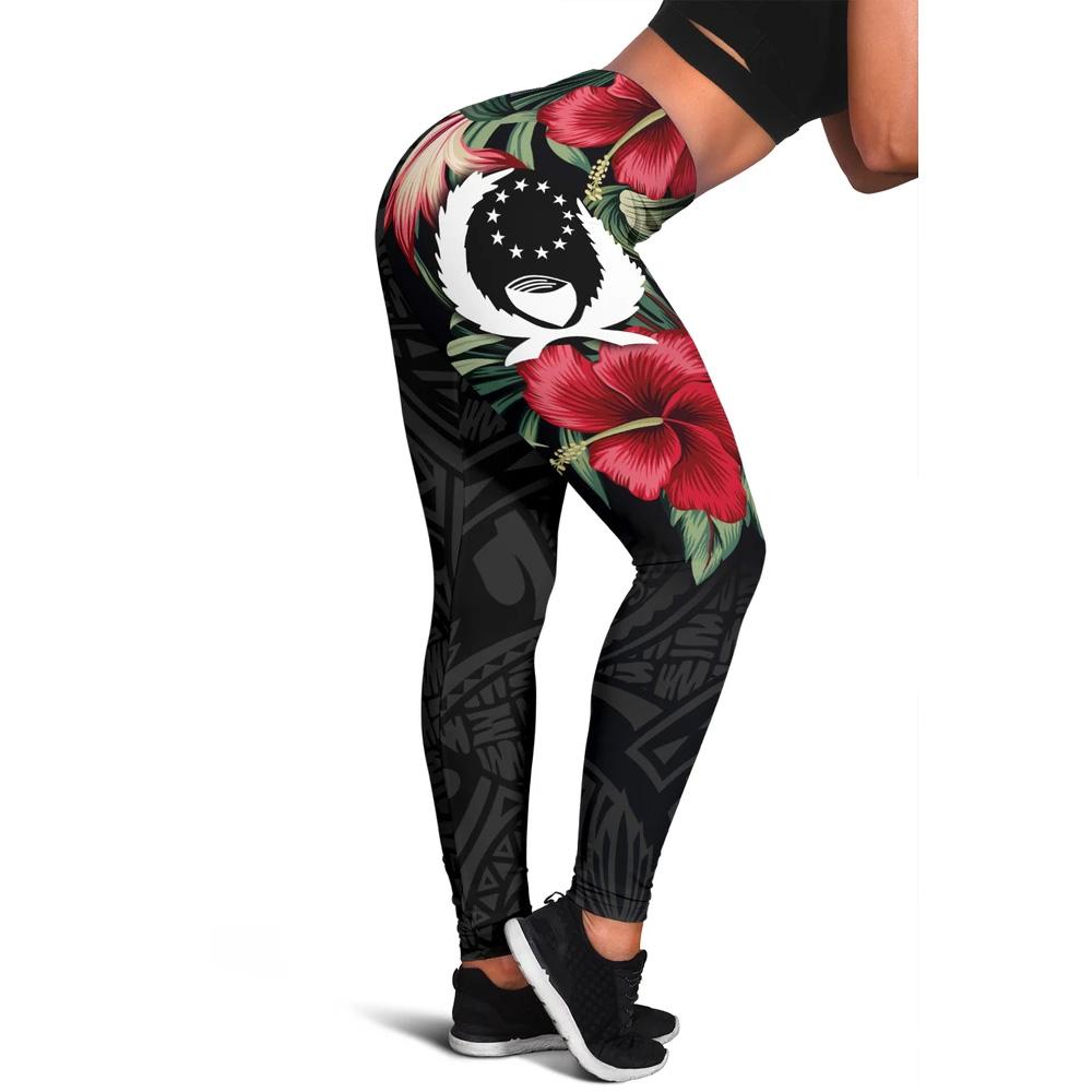 Pohnpei Polynesian Leggings - Hibiscus Coat of Arms Black - Polynesian Pride