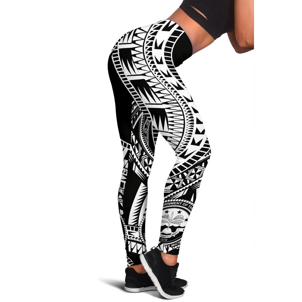 Federated States Of Micronesia Women Leggings Polynesian Pattern Black Black - Polynesian Pride