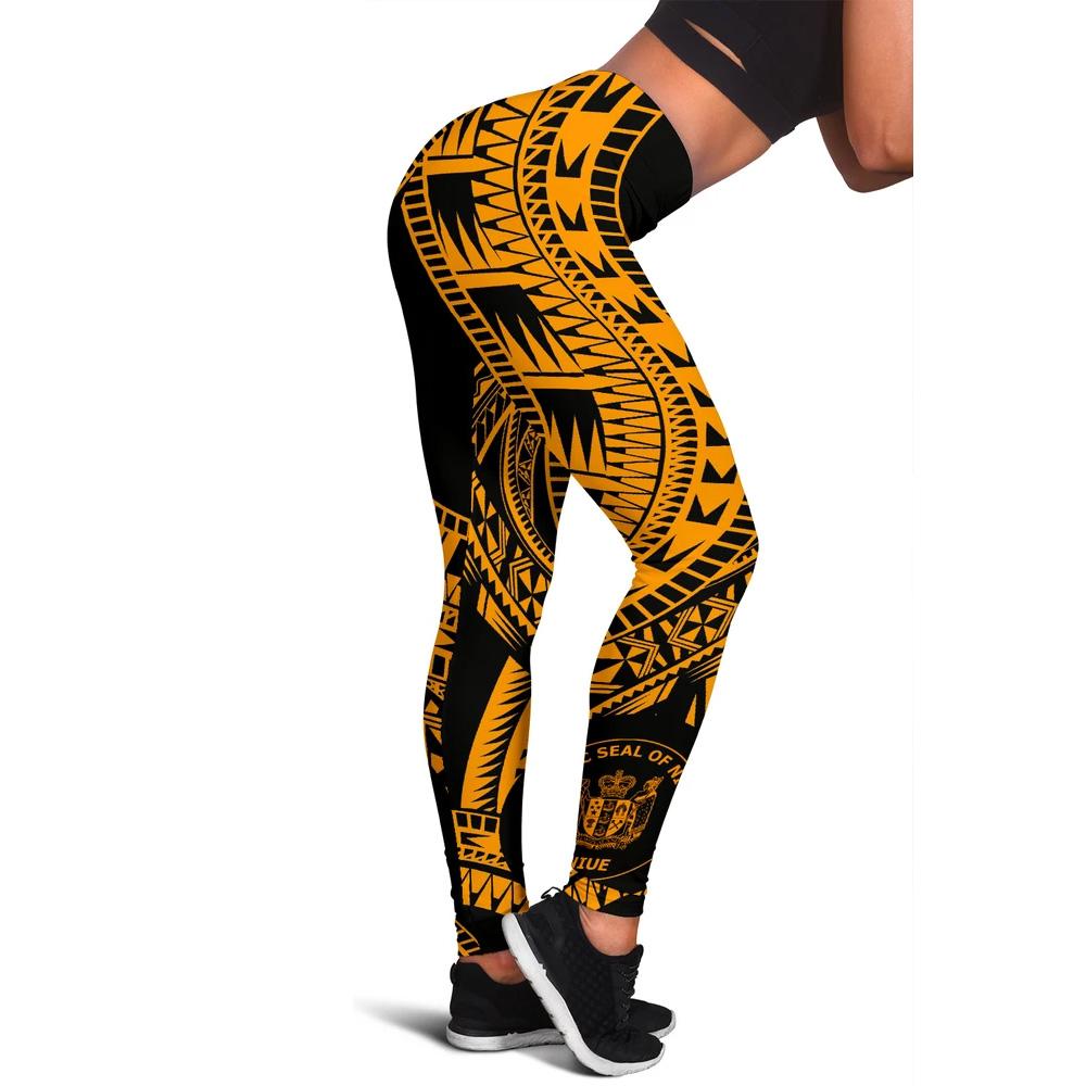 Niue Women Leggings Polynesian Pattern Gold Gold - Polynesian Pride