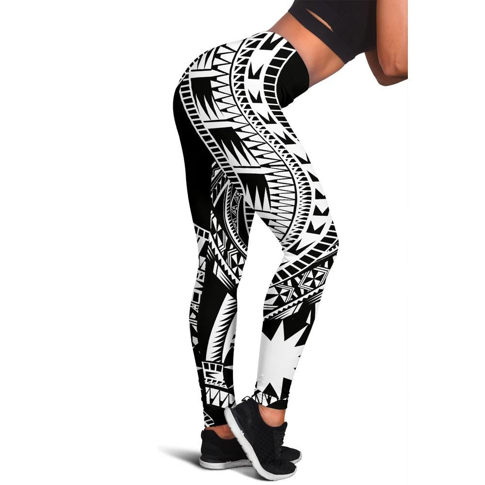 Nauru Women Leggings Polynesian Pattern Black Black - Polynesian Pride