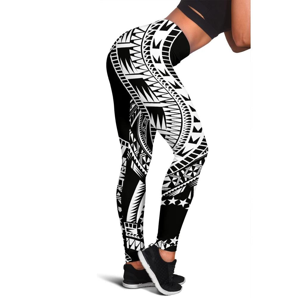 Cook Islands Women Leggings Polynesian Pattern Black Black - Polynesian Pride