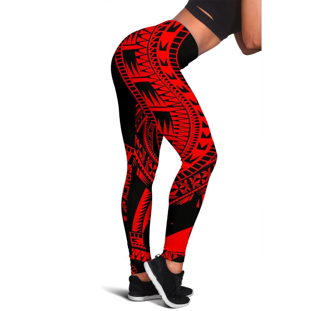 Tokelau Women Leggings Polynesian Pattern Red Red - Polynesian Pride