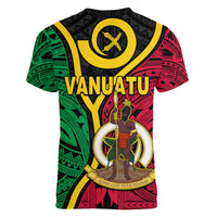 Vanuatu V-Neck T Shirt Tribal Vanuatu Coat Of Arms Flag Style No2 LT9 - Polynesian Pride