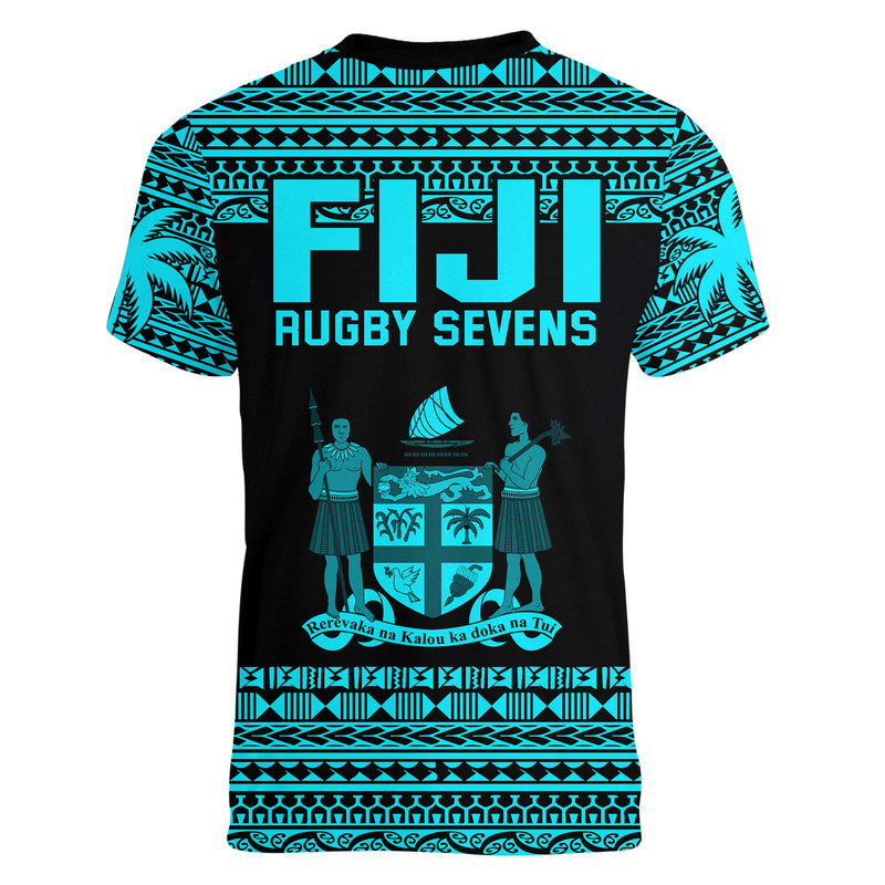 Fiji Rugby Sevens V-Neck T Shirt Simple Blue Style LT9 - Polynesian Pride