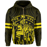 Polynesian King Kanaka Map Seal of Hawaii Zip Hoodie Yellow - Polynesian Pride