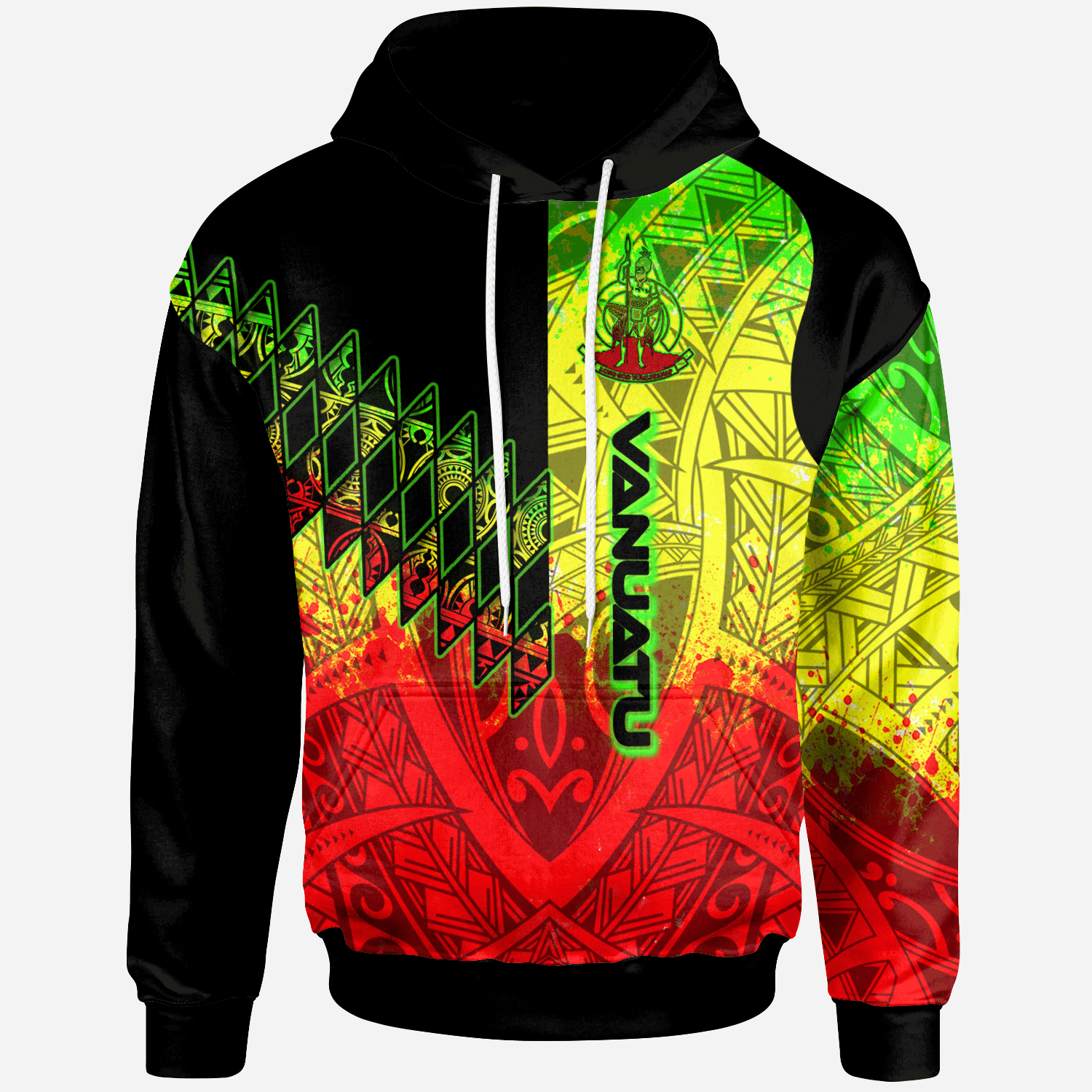 Vanuatu Hoodie Reggage Color Symmetry Style Unisex Black - Polynesian Pride