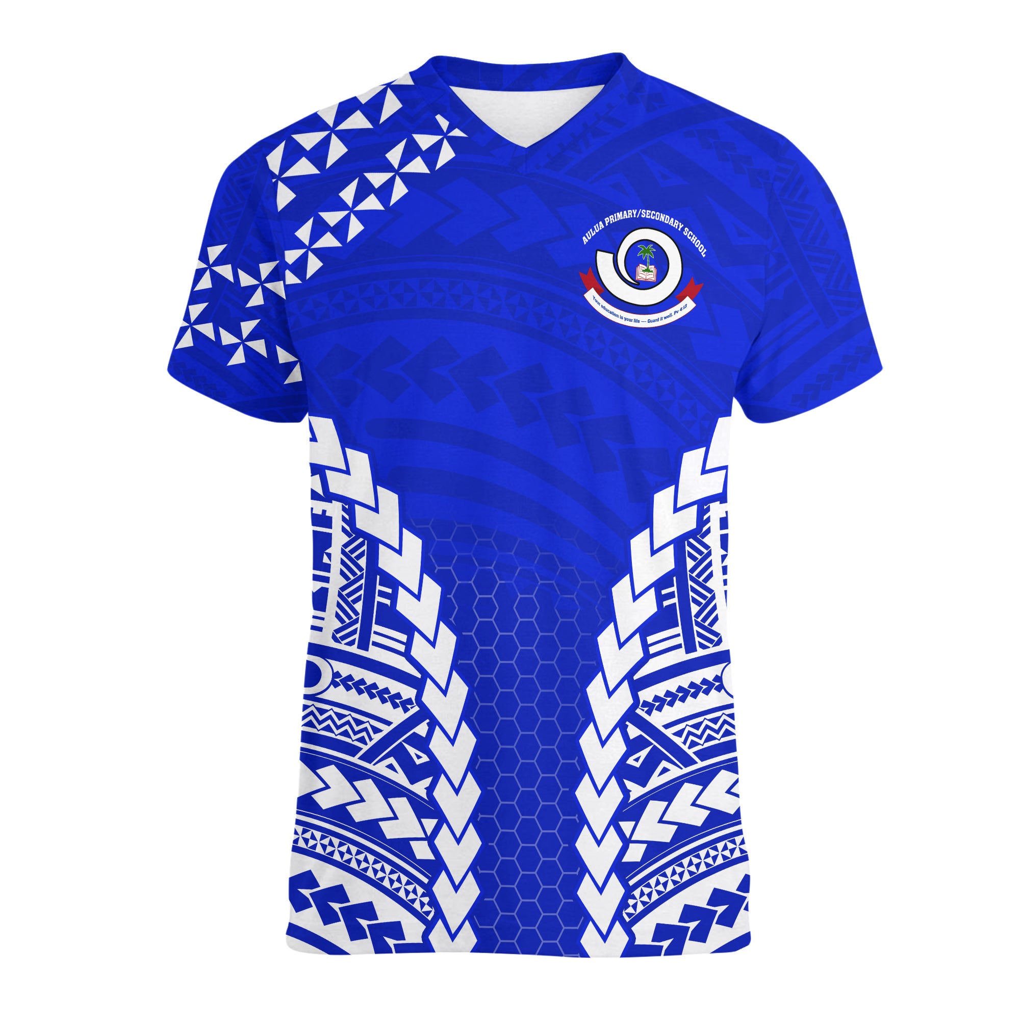 Aulua Primary/Secondary School V neck T Shirt Ver.02 LT13 Unisex Blue - Polynesian Pride