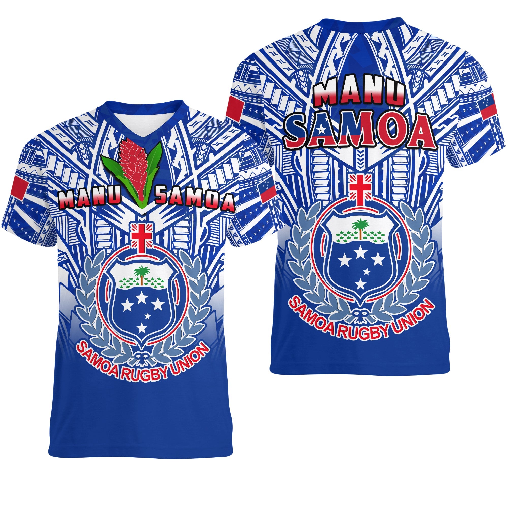 Samoa Rugby V-Neck T Shirt Manu Samoa 7s Ginger Blue Polynesian LT14 Female Blue - Polynesian Pride