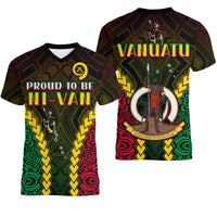 Vanuatu Indigenous V Neck T Shirt Proud To Be Ni Vanuatu Polynesian Pattern LT13 Black - Polynesian Pride