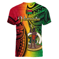 Vanuatu V-Neck T Shirt Luganville Polynesian Reggae Coat Of Arms LT14 - Polynesian Pride