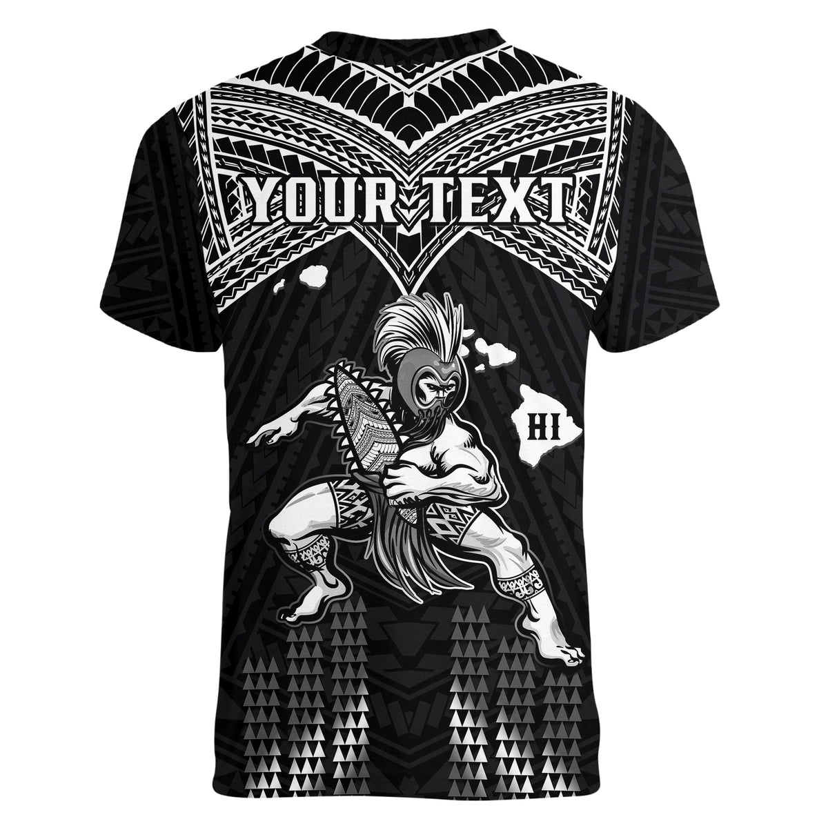 (Custom Personalised) Hawaii V-Neck T Shirt Hawaiian Warrior With Weapon Polynesian Ver.01 LT14 - Polynesian Pride