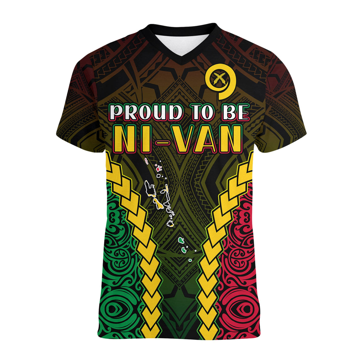 Vanuatu Indigenous V Neck T Shirt Proud To Be Ni Vanuatu Polynesian Pattern LT13 - Polynesian Pride