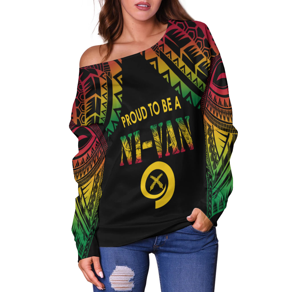 Vanuatu Proud To Be A Ni-Van - Polynesian Pattern Off Shoulder Sweater LT7 Black - Polynesian Pride
