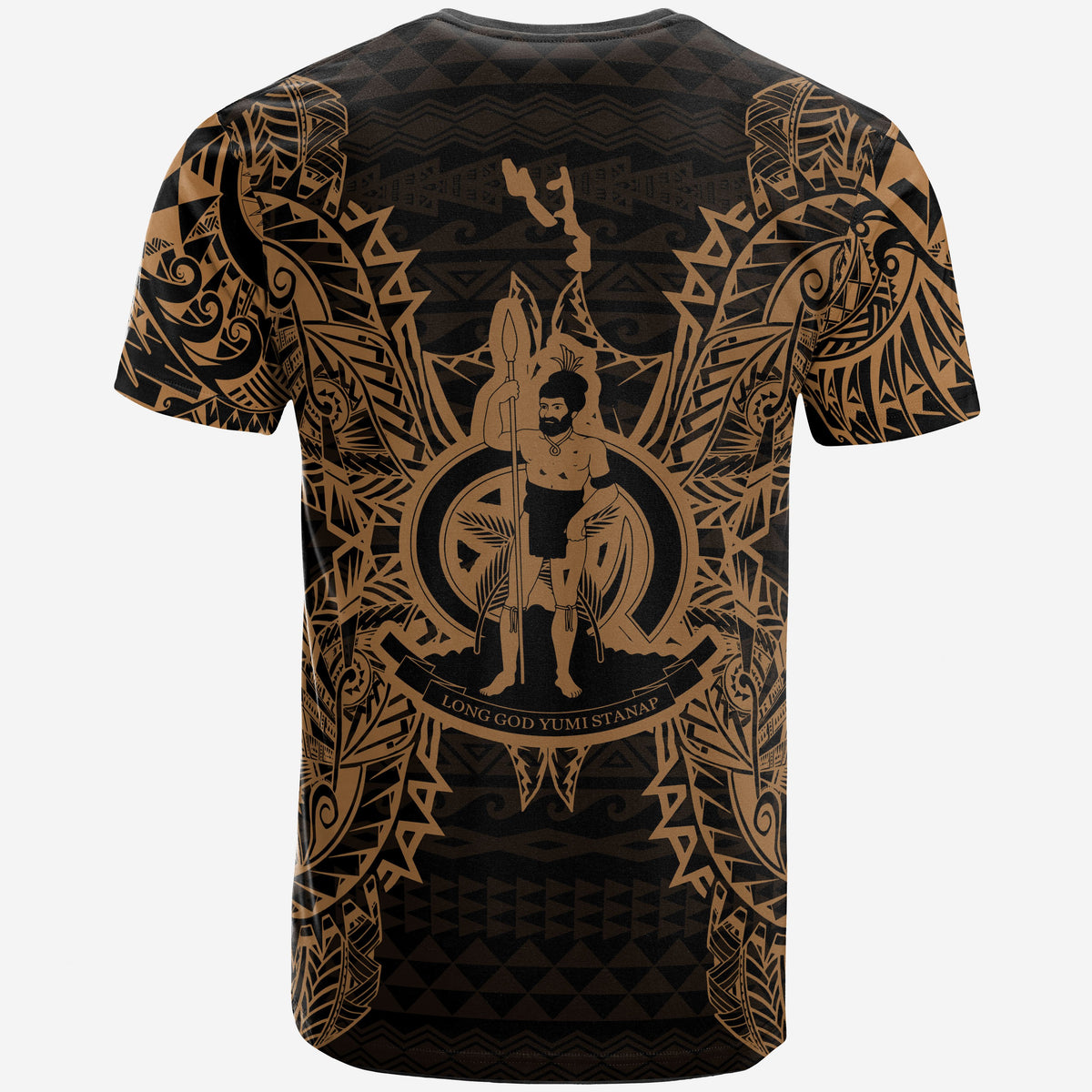 Vanuatu T Shirt Vanuatuan Coat of Arms Map Polynesian Tattoo Gold - Polynesian Pride