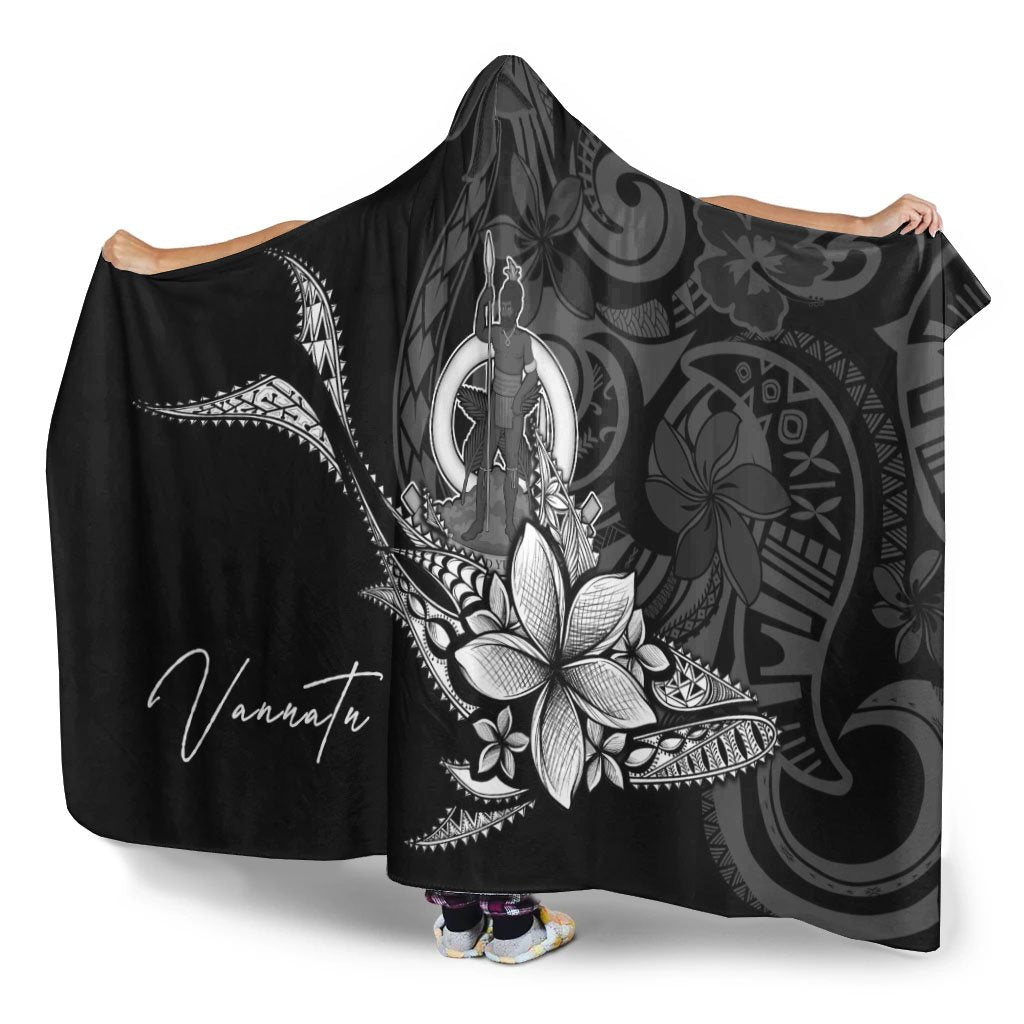 Vanuatu Hooded Blanket - Fish With Plumeria Flowers Style - Polynesian Pride