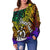 Vanuatu Custom Personalised Women's Off Shoulder Sweater - Rainbow Polynesian Pattern - Polynesian Pride