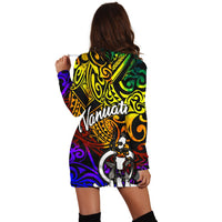 Vanuatu Women Hoodie Dress - Rainbow Polynesian Pattern - Polynesian Pride