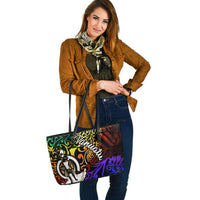Vanuatu Custom Personalised Leather Tote Bag - Rainbow Polynesian Pattern - Polynesian Pride