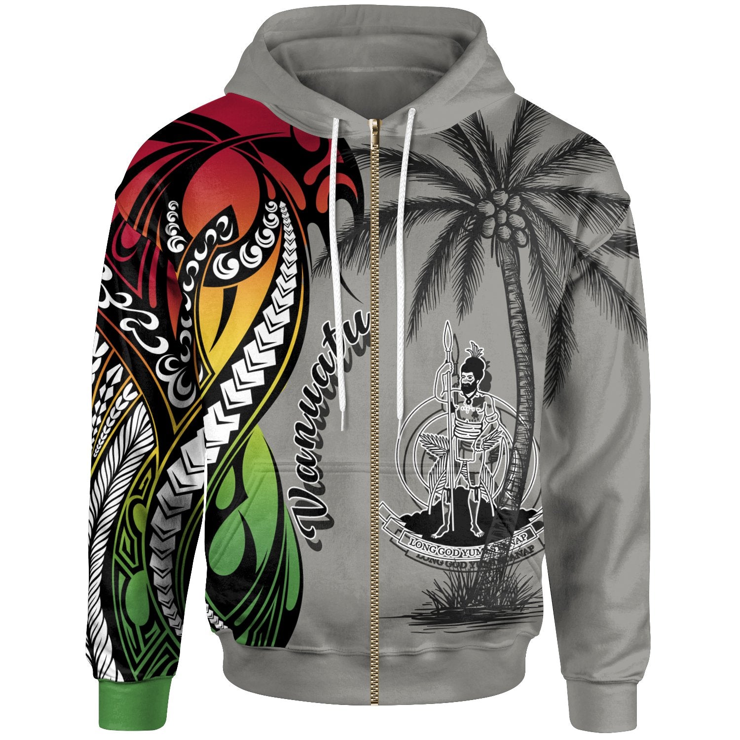 Vanuatu Zip up Hoodie Classical Coconut Tree Unisex Gray - Polynesian Pride