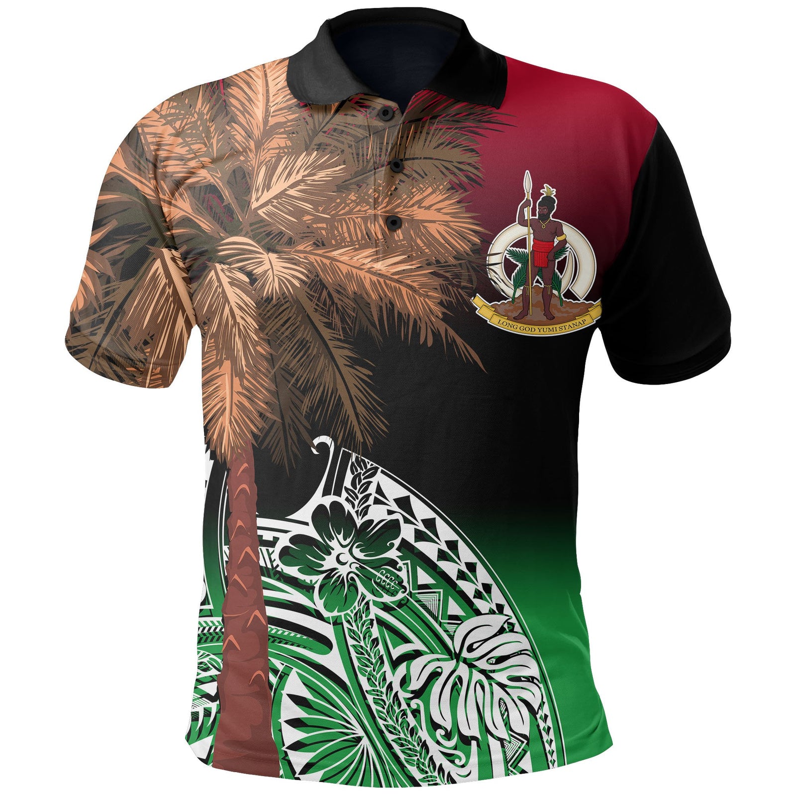 Vanuatu Polo Shirt Polynesian Palm Tree Flag Unisex Black - Green - Polynesian Pride