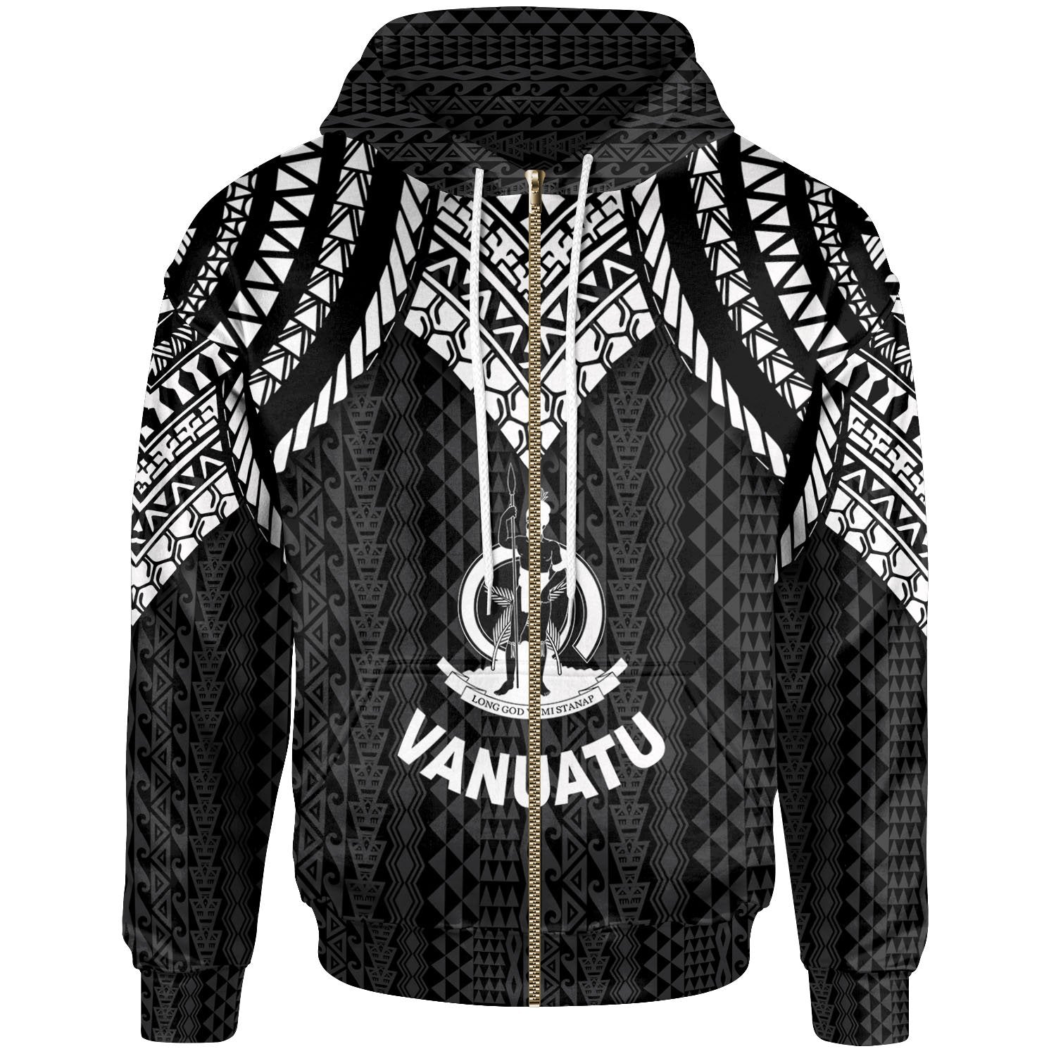 Vanuatu Zip up Hoodie Polynesian Armor Style Black Unisex Black - Polynesian Pride