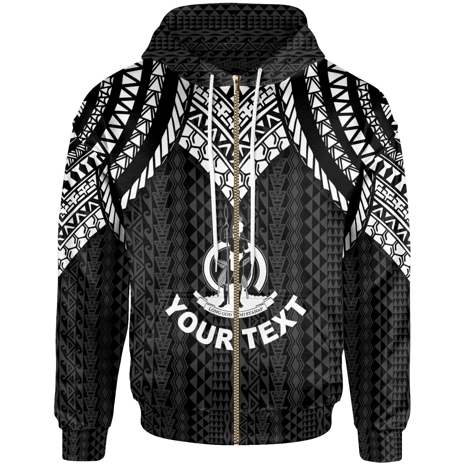 Vanuatu Custom Zip up Hoodie Polynesian Armor Style Black Unisex Black - Polynesian Pride