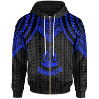Vanuatu Zip up Hoodie Polynesian Armor Style Blue Unisex Blue - Polynesian Pride