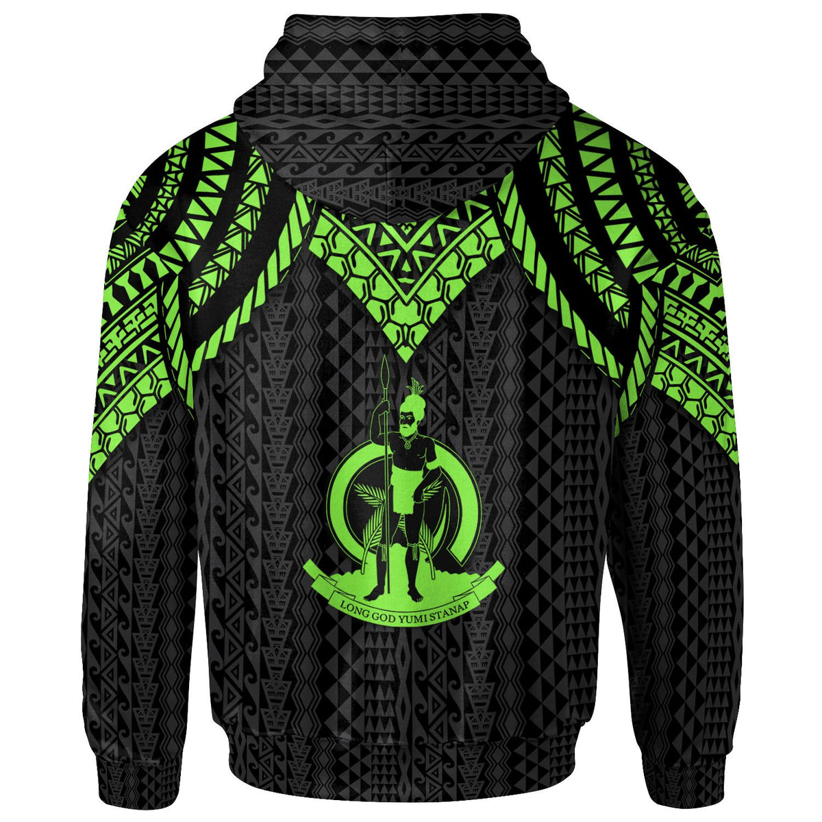Vanuatu Custom Zip up Hoodie Polynesian Armor Style Green - Polynesian Pride