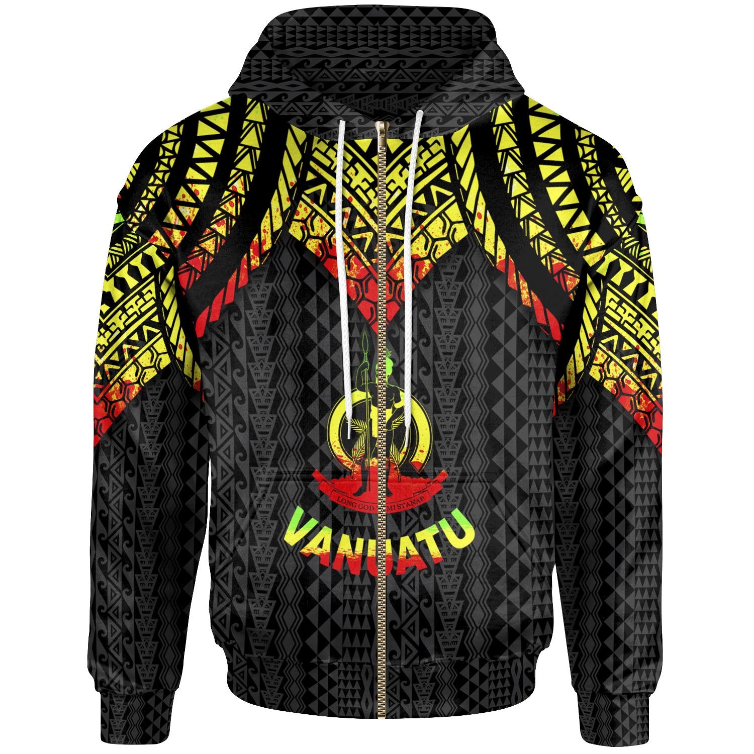 Vanuatu Zip up Hoodie Polynesian Armor Style Reagge Unisex Reagge - Polynesian Pride