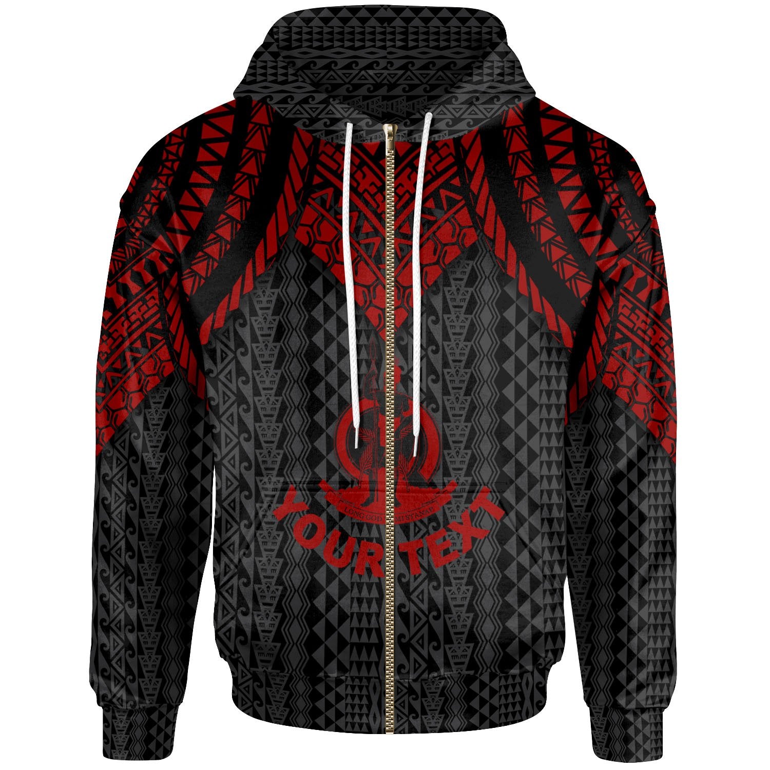 Vanuatu Custom Zip up Hoodie Polynesian Armor Style Red Unisex Red - Polynesian Pride