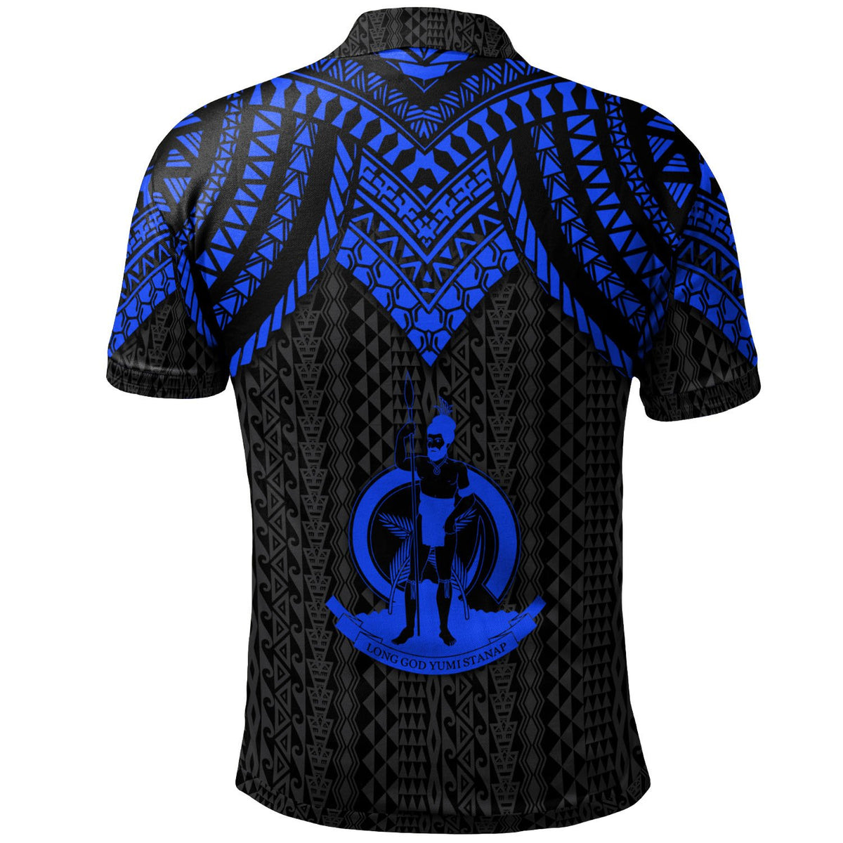 Vanuatu Custom Polo Shirt Polynesian Armor Style Blue - Polynesian Pride