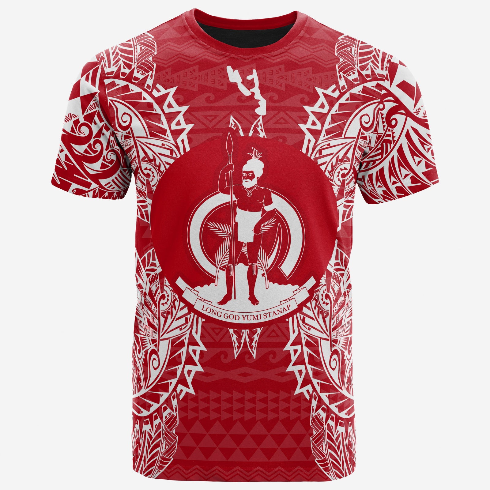 Vanuatu T Shirt Vanuatuan Coat of Arms Map Polynesian Tattoo Red White Unisex Red - Polynesian Pride