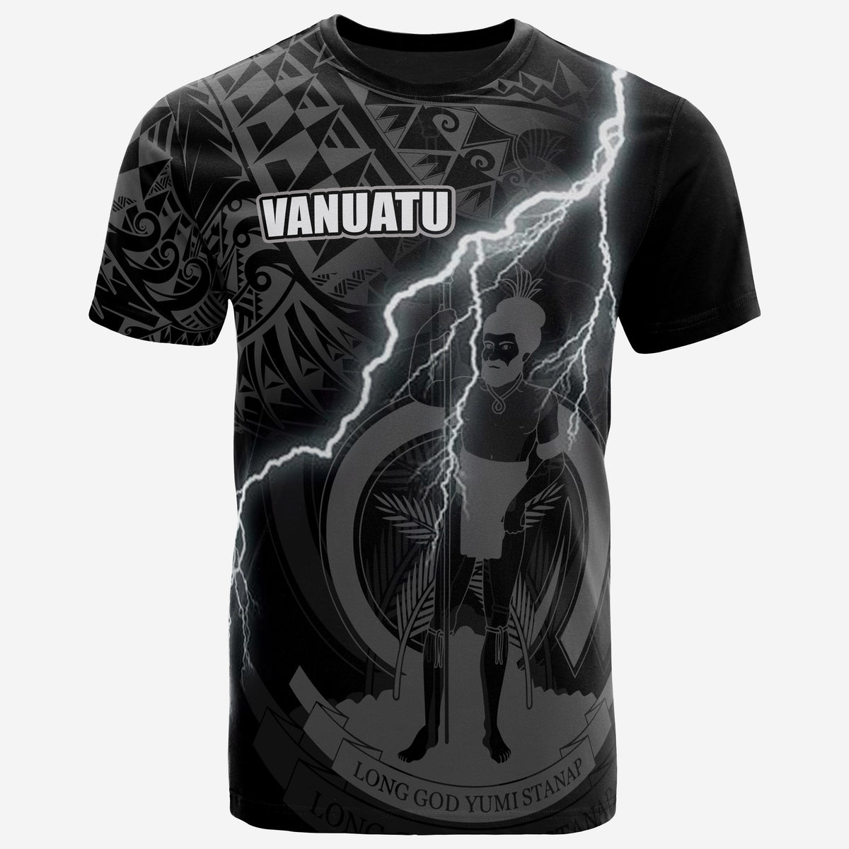 Vanuatu T Shirt Vanuatuan Coat of Arms Lighting Thunder Unisex Black - Polynesian Pride
