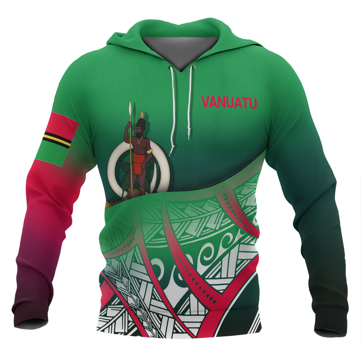 Vanuatu Coat of rms Hoodie Polynesian Pattern Unisex Green - Polynesian Pride