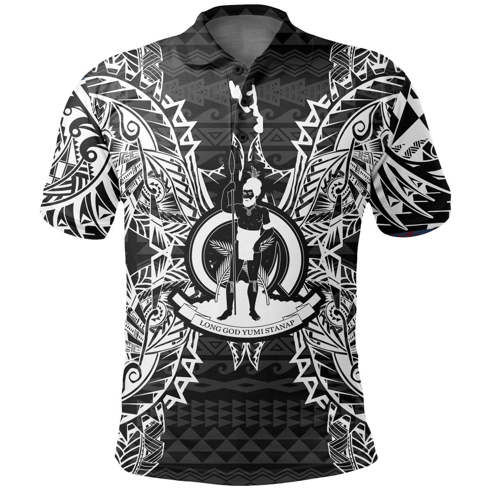 Vanuatu Polo Shirt Vanuatuan Coat Of Arms Map Polynesian Tattoo Black Unisex Black - Polynesian Pride
