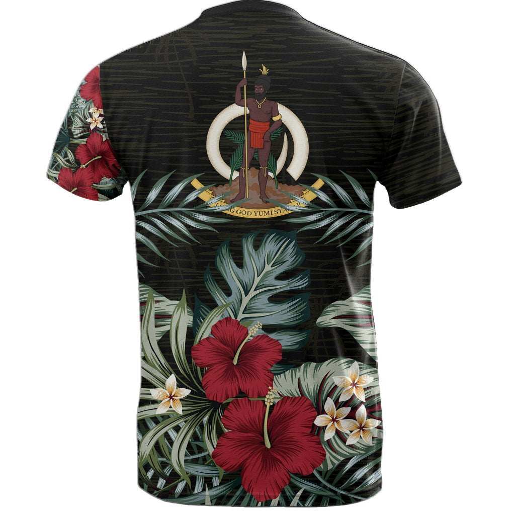 Vanuatu T Shirt Vanuatuan Coat of Arms Hibiscus Palm Leaves - Polynesian Pride