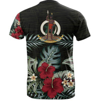 Vanuatu T Shirt Vanuatuan Coat of Arms Hibiscus Palm Leaves - Polynesian Pride